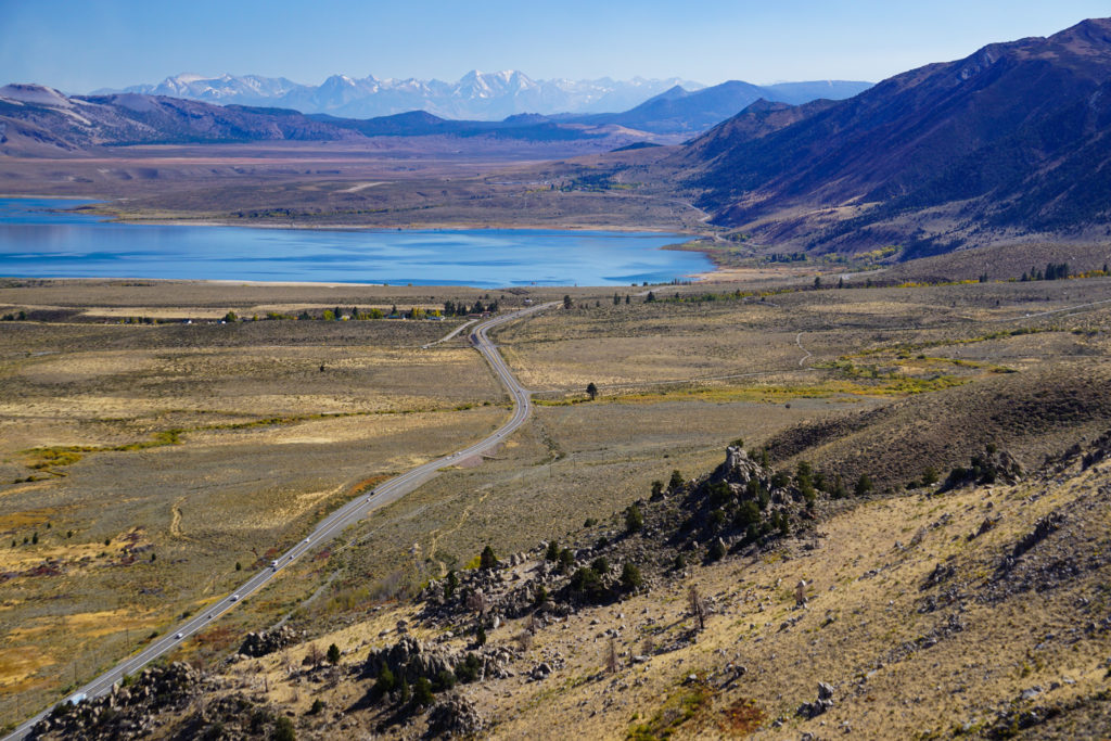 View of Mono Lake and California SR 395 from the Lookout at Conway Summit