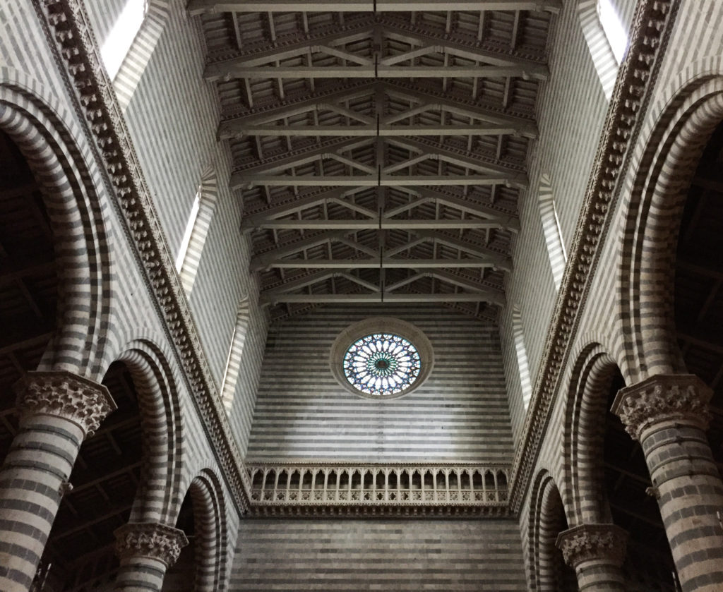 Striped interior of the Duomo di Orvieto in Italy