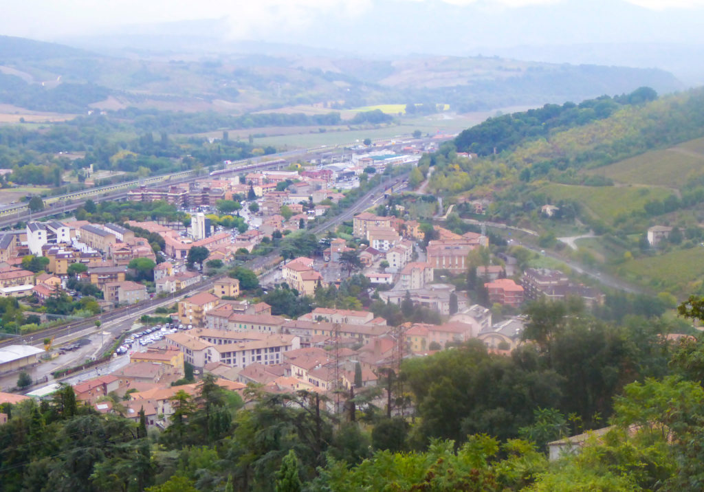 View of the valley below from the town wall near St. Patrick's Well in Orvieto Italy