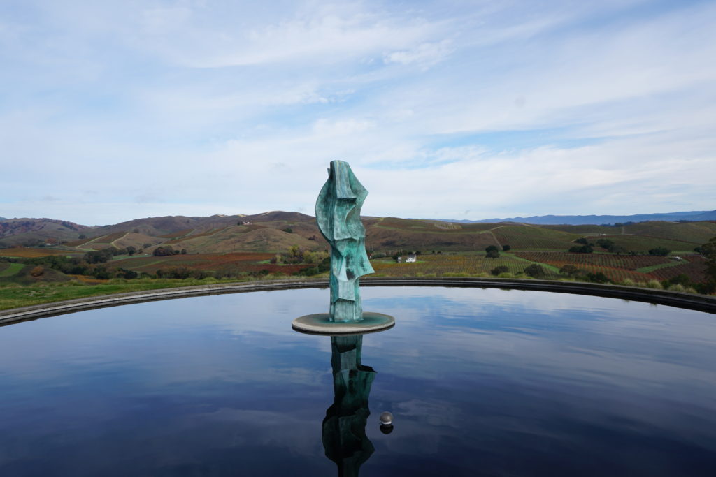 Water feature and sculptures at Artesa Winery in the Napa Valley in California