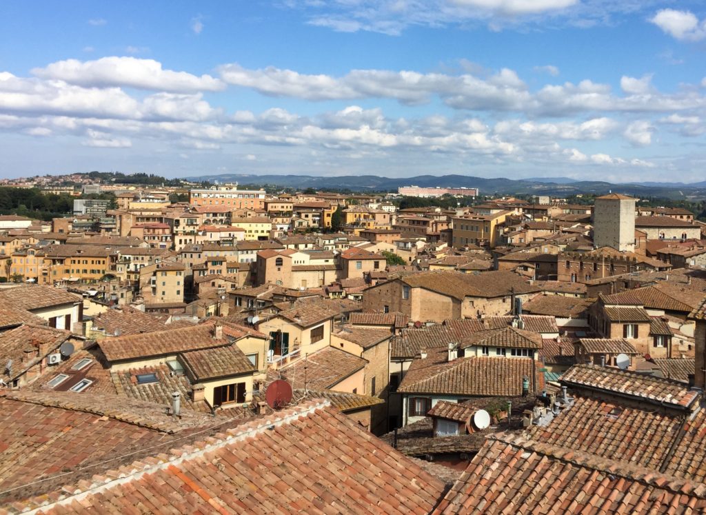 The rooftops of Siena, seen from the Panorama dal Facciatone in Siena, Italy
