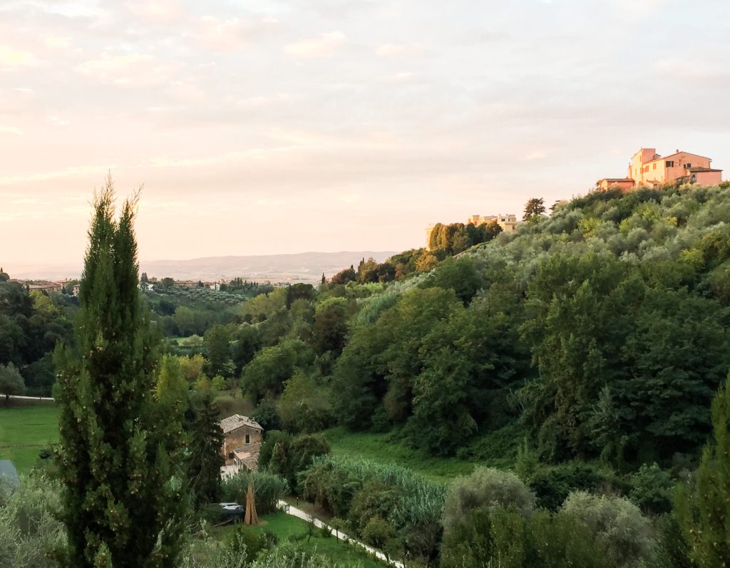 The Tuscan countryside viewed from the Villa del Sole in Siena Italy