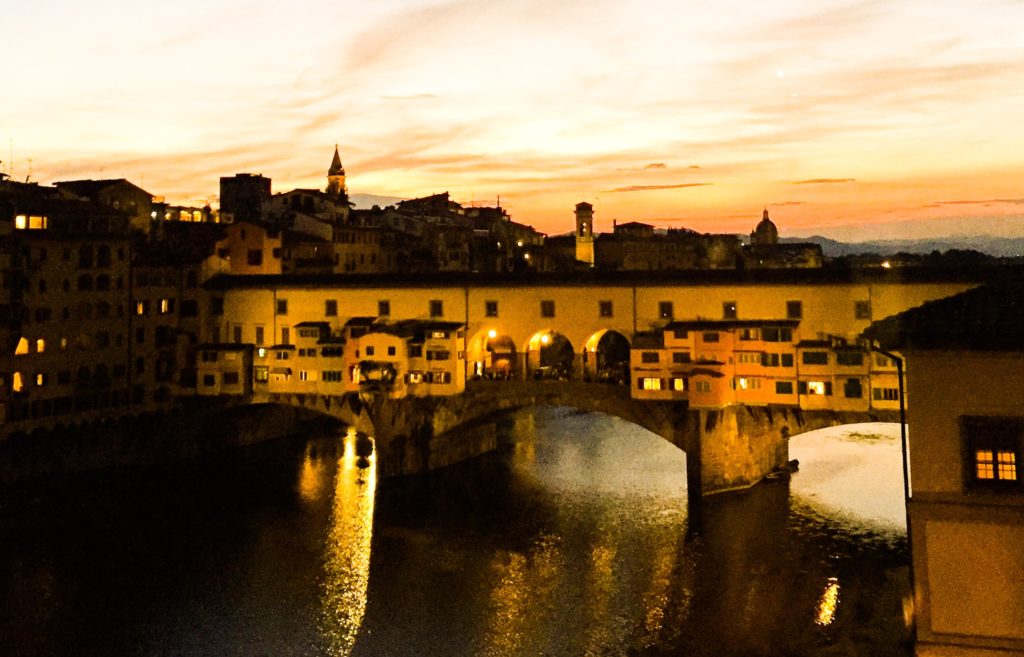 View of the Ponte Vecchio at sunset...from the windows of the Uffizi Galleries