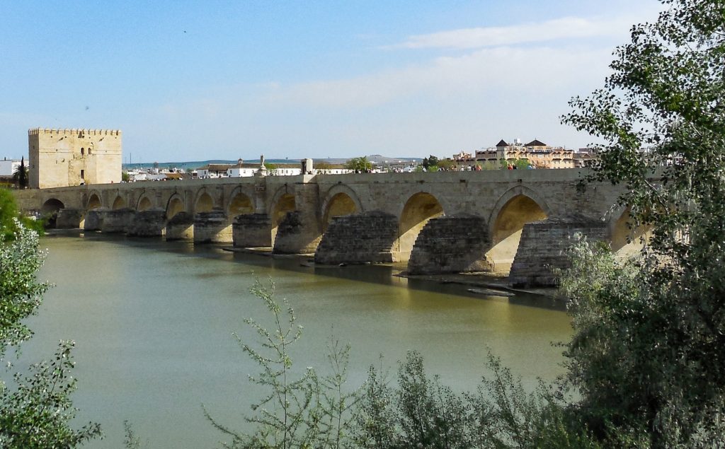 The Calahorra Tower and the Roman Brige, viewed from the northern bank of the Guadalquivir in Cordoba, Spain
