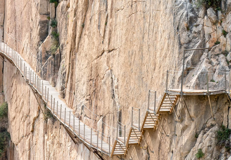 The  boardwalk at El Caminito del Rey clings to the cliff