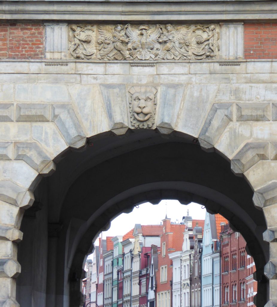 View through an arch at the Green Gate Old Town Gdansk Poland
