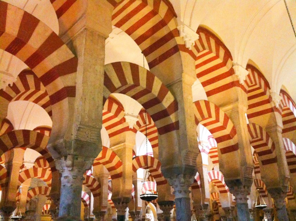 Double horseshoe arches in the Mezquita in Cordoba Spain