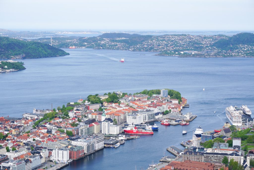 Spectacular view of Bergen, the fjords and mountains from the top of Mt. Floyen...this should be at the top of your things to do in Bergen in one day!