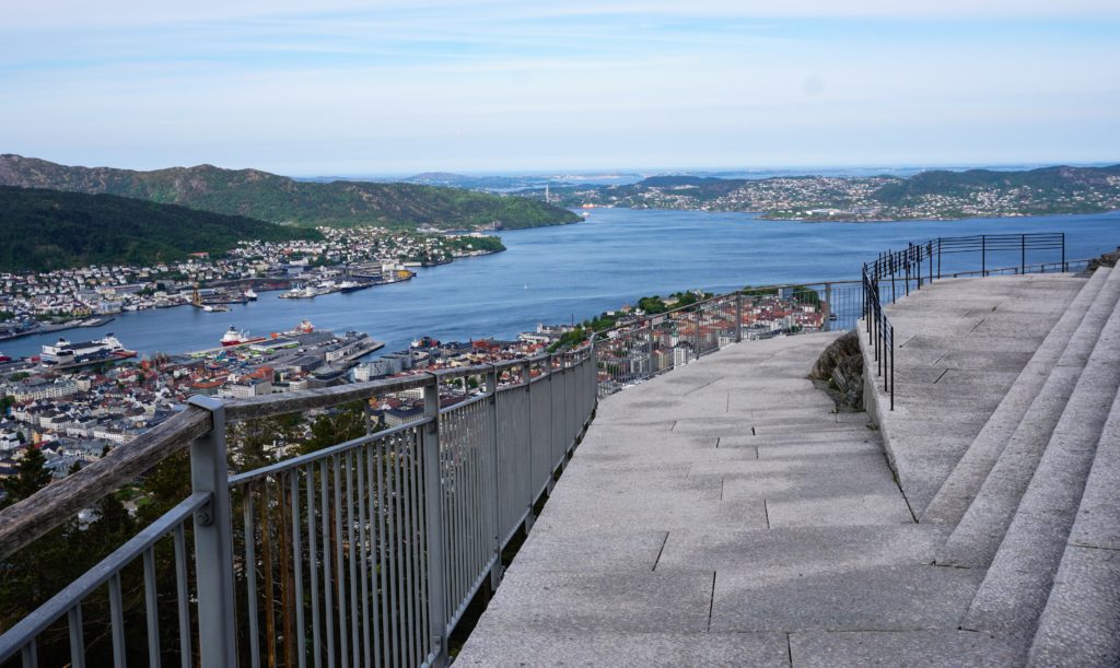 Part of the large viewing platform at the top of Mt. Floyen in Bergen Norway