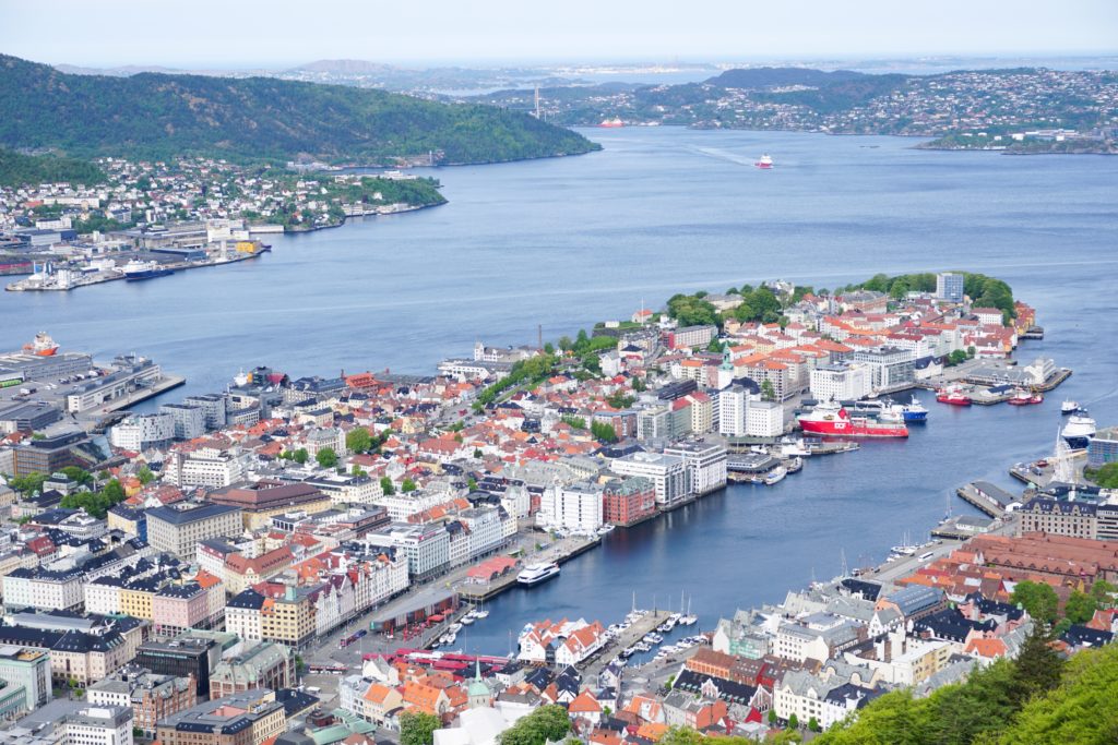 Panoramic view of Bergen from Mt. Floyen