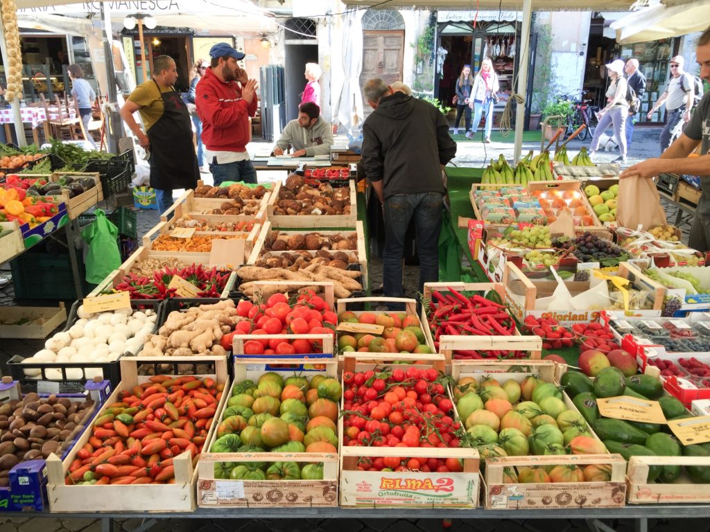 Produce stall at the Campo de' Fiori in Rome Italy