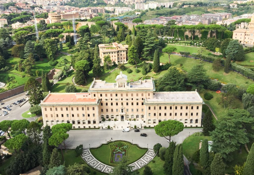 View of the Vatican Gardens from the top of St. Peter's Dome in Vatican City