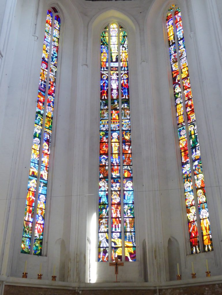 Stained glass windows in St. Peter's Church in Rostock, Germany