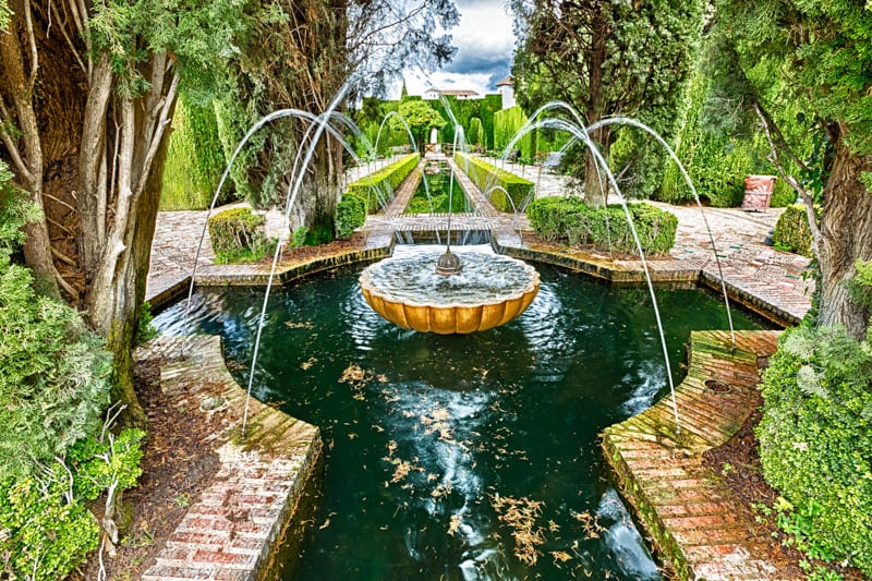 Fountain in the Generalife Gardens in Granada Spain