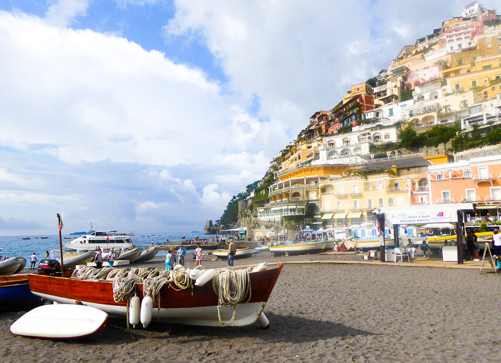Looking up at Positano from the Spiaggia Grande