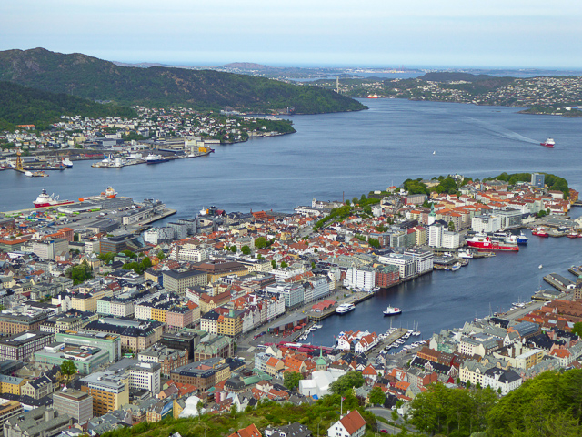 A view of Bergen from the top of Mt. Floyen in Bergen Norway