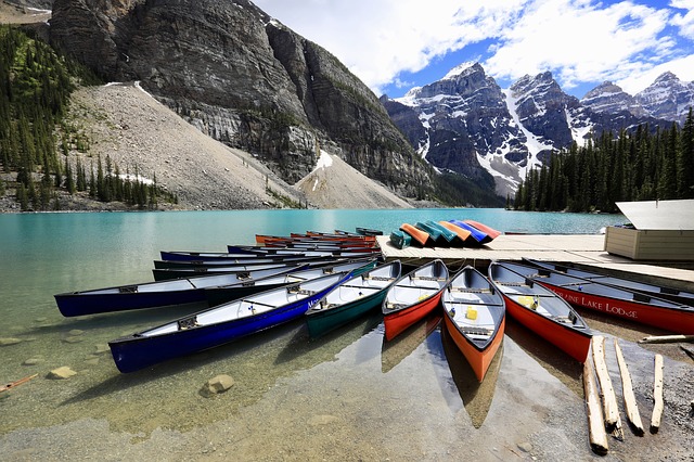 Canoe dock at Moraine Lake Alberta Canada