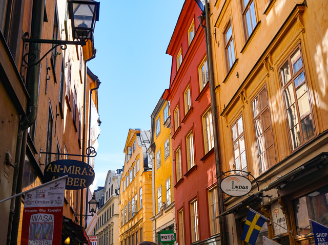 The facades of Gamla Stan in Stockholm, Sweden