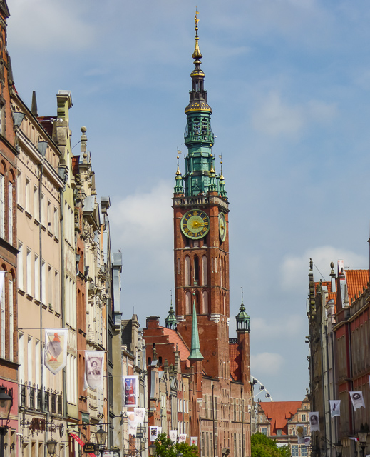 The graceful Clock Tower of the Town Hall at Gdansk Poland