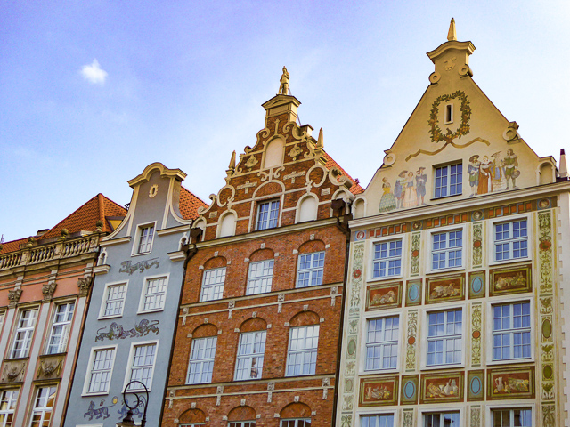 Beautiful facades at Dlugi Targ in Gdansk Old Town Poland