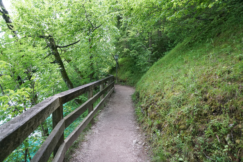 A pathway ogoes all around Bled Island at lake Bled, Slovenia