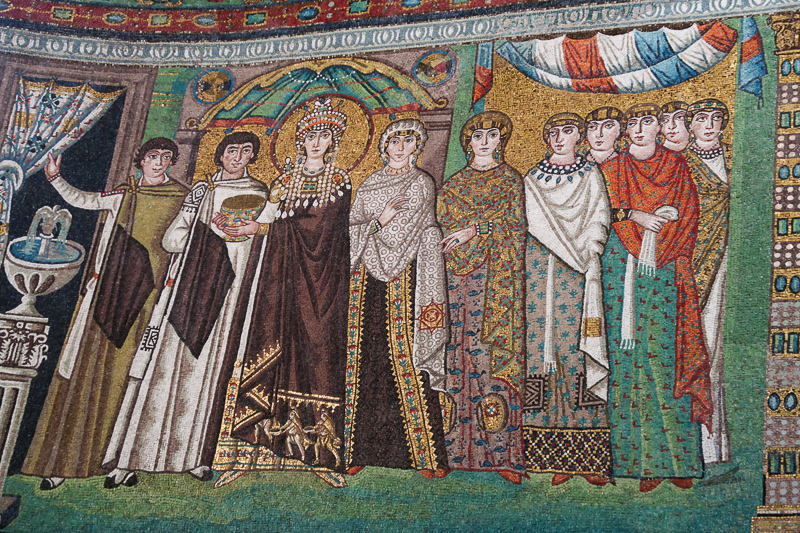 Theodora and her ladies in waiting mosaic in Ravenna Italy