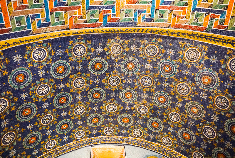Rich mosaics in the Mausoleum of Galla Placidia, Ravenna, Italy