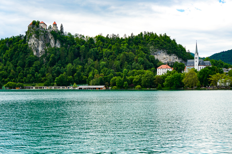 View from shore of Lake Bled in Slovenia