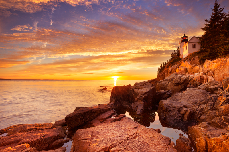 Bass Harbor Head Lighthouse, Acadia NP, Maine, USA at sunset