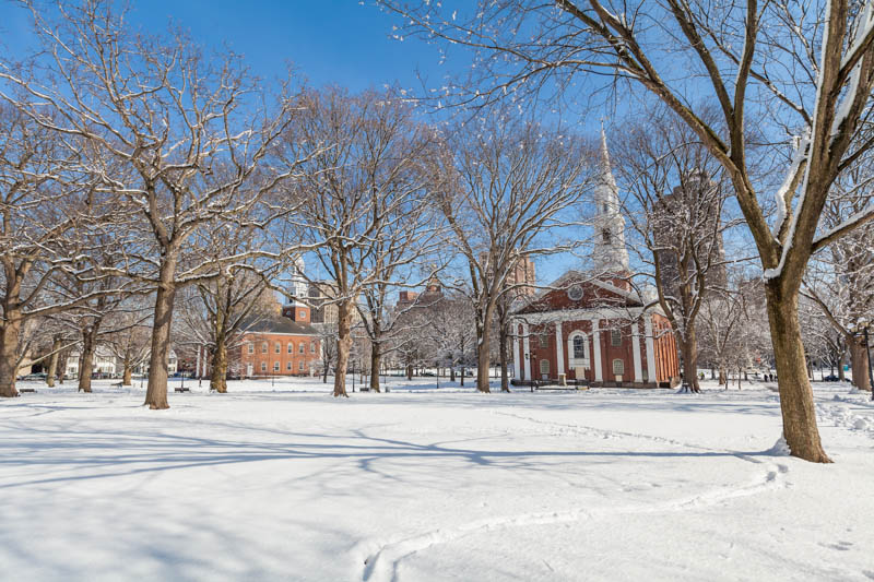 New haven Green, a Park in New haven Connecticut in the Winter