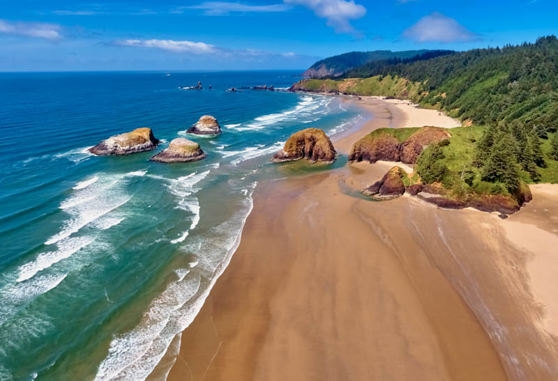 An aerial view of C annon Beach in Oregon