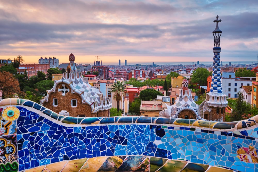 Gaudi's architecture at Park Guell in Barcelona, Spain