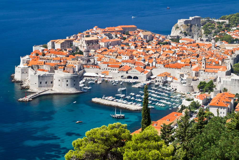 A view of Old Town Dubrovnik from Mount Srd in Croatia