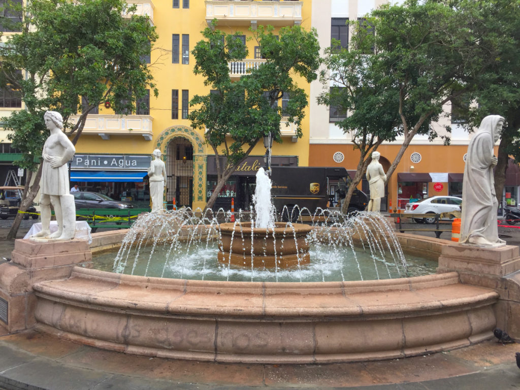 Fountain in Plaza de Armas in Old San Juan PR