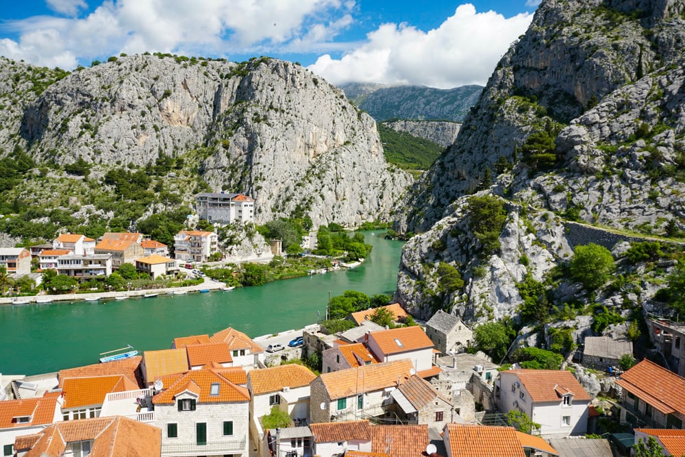 A view of the Cetina River in Omis, Croatia