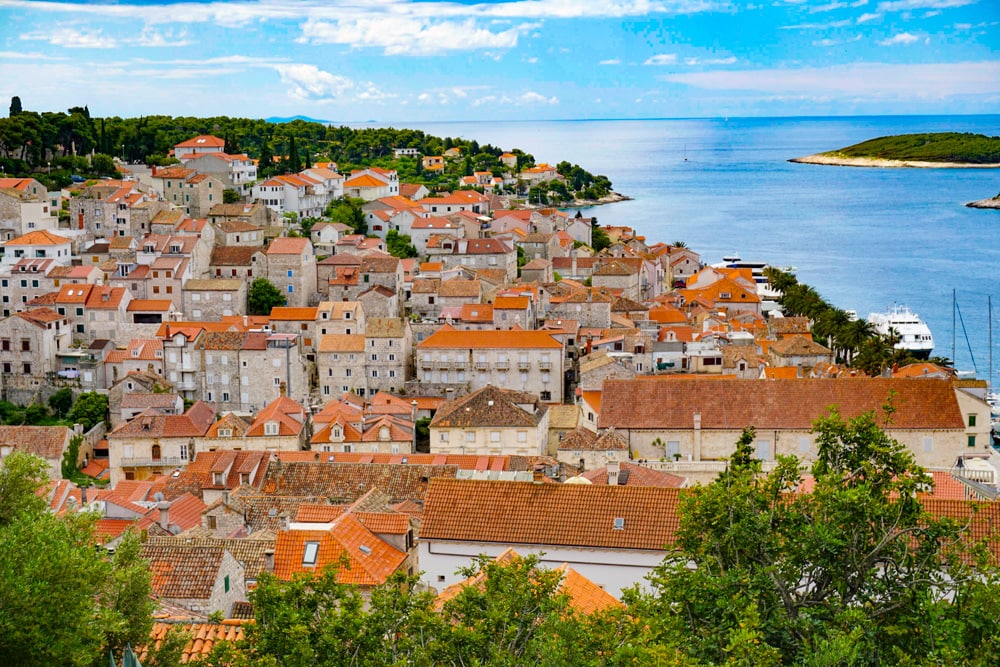 View over the rooftops of Hvar Town from the Spanish Fortress on Hvar Island in Croatia