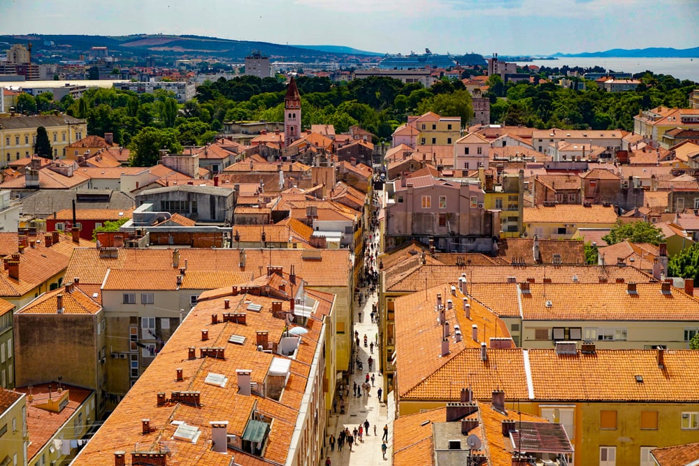 A view of Old Town Zadar in Croatia, from the bell tower of the cathedral