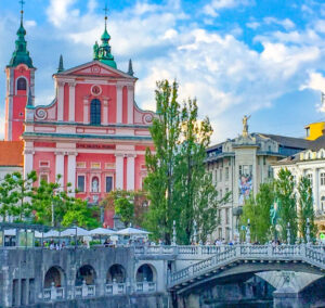 Visiting the "pink church" is one of the best things to do in Ljublana, Slovenia.