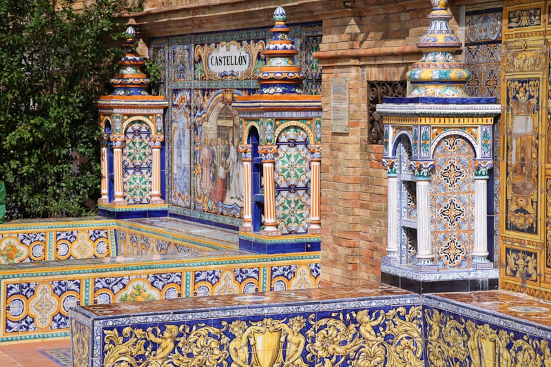 Tile displays at the Plaza of Spain in Seville, Andalusia