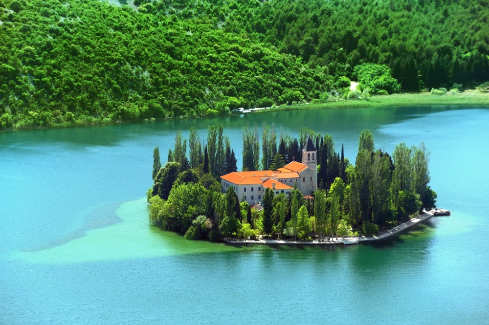A view of Visovac island at Krka National Park in Croatia