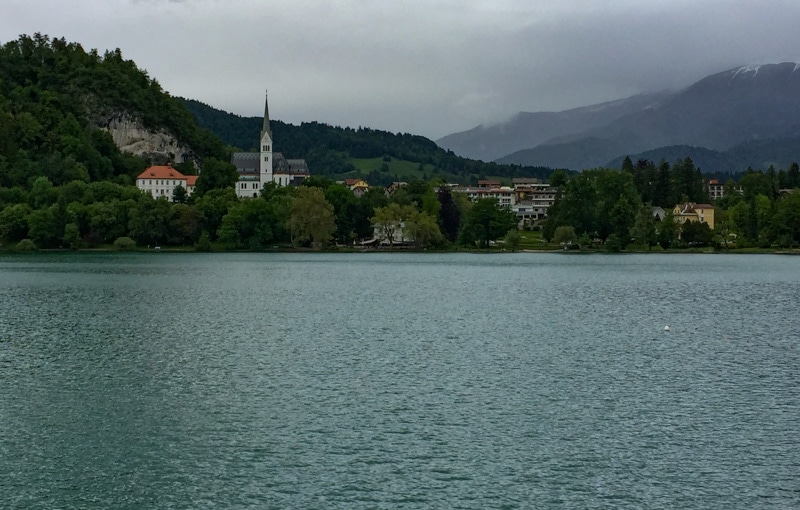 On a boat on Lake Bled