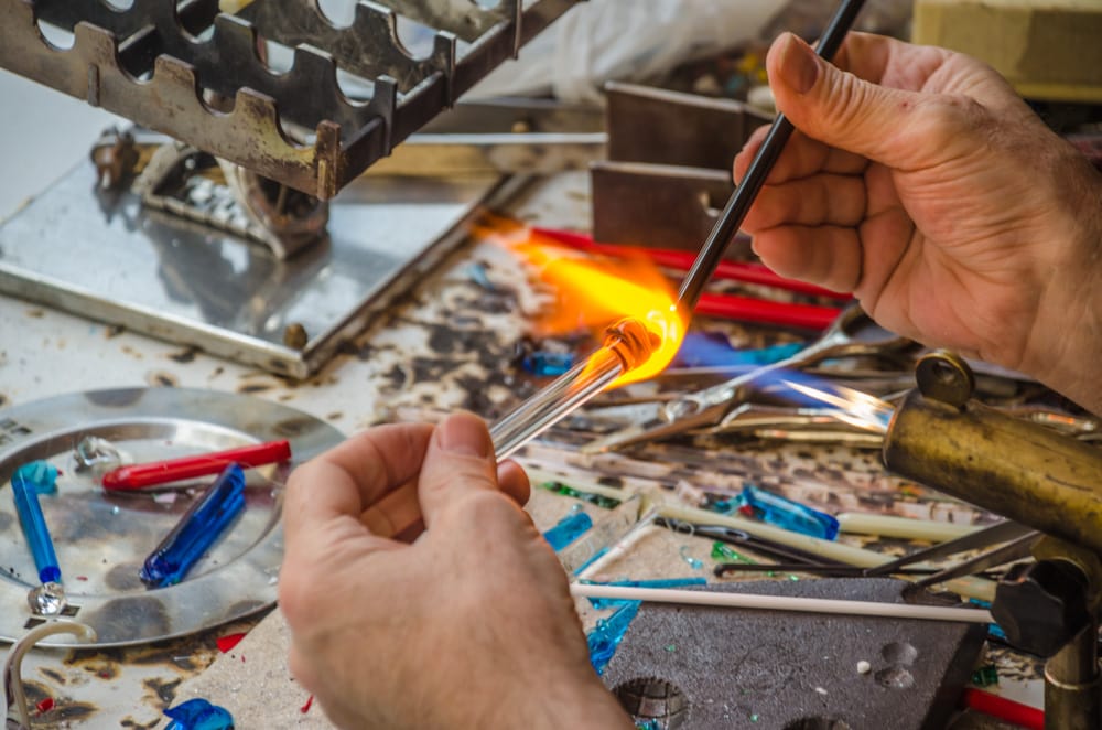 Glass blower at work in Murano, Italy