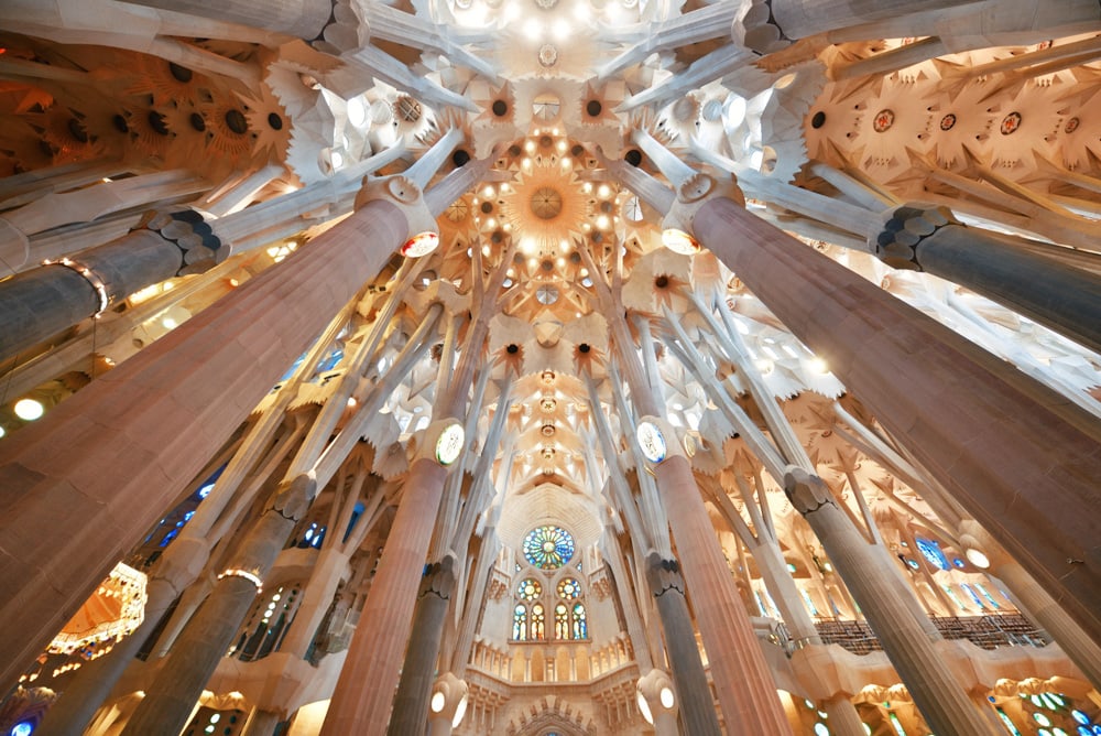Interior of the Sagrada Familia in Barcelona, Spain