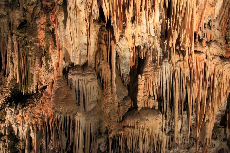 Limestone curtain in the Postojna Cave in Slovenia
