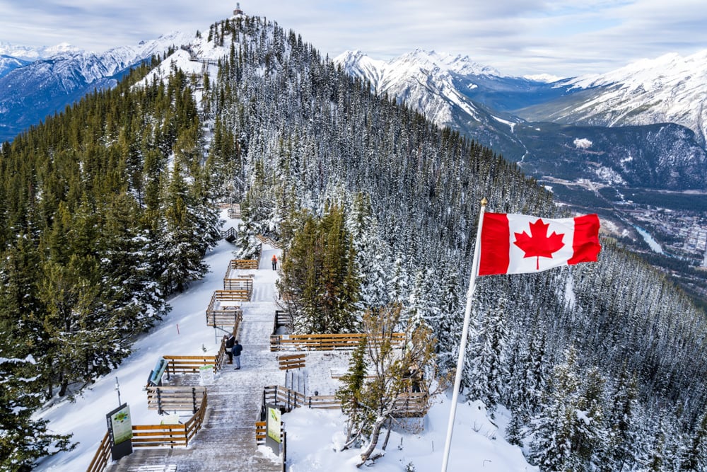Boardwalk trail to the top of Sulphur Mountain in Banff, Alberta
