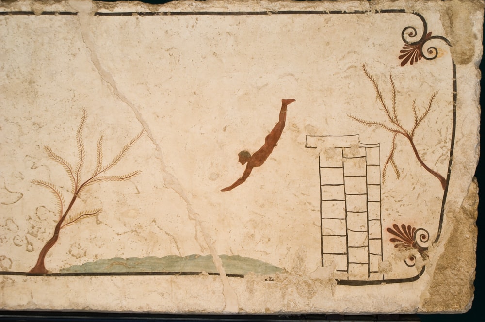 Tomb of the Diver Fresco at Paestum Museum in Campania, Italy