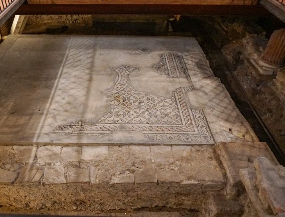 Old mosaic floor at the Verona Cathedral Complex in Italy