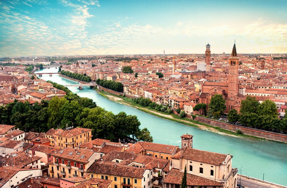 A view of Verona from the Castel San Pietro in Italy