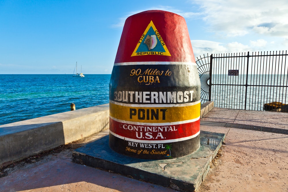 Southernmost point marker in Key West, FL