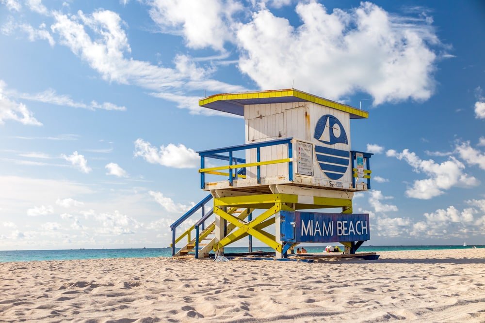 Lifeguard tower on Miami Beach in Florida